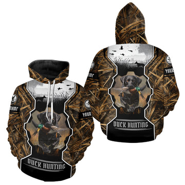 Maxcorners Custom Mallard Duck Black Lab Retriever Hunting Camo 3D Printed Custom Name Shirts, Hunting Gift LM0910