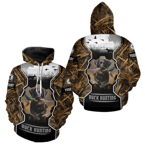 Maxcorners Custom Mallard Duck Black Lab Retriever Hunting Camo 3D Printed Custom Name Shirts, Hunting Gift LM0910