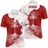 Maxcorners Mens Disc Golf Polo Shirt Red White Grunge Custom Disc Golf Shirts For Men Disc Golf Basket Shirt MT0510