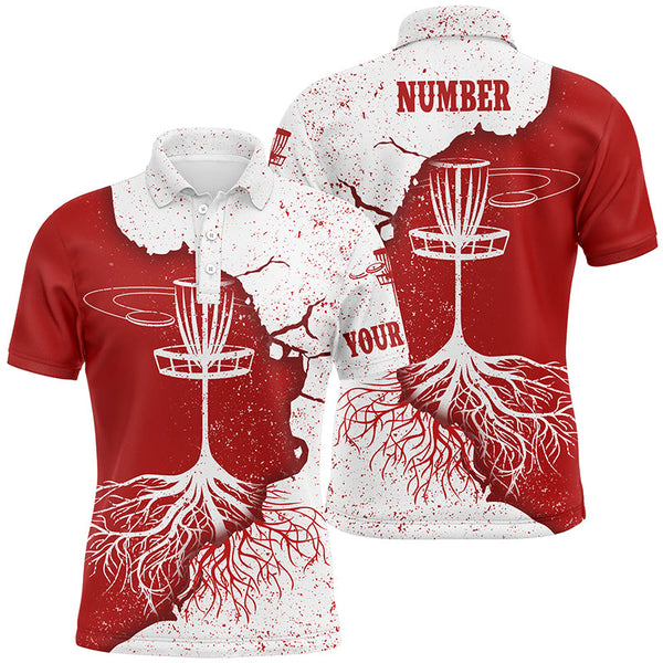 Maxcorners Mens Disc Golf Polo Shirt Red White Grunge Custom Disc Golf Shirts For Men Disc Golf Basket Shirt MT0510