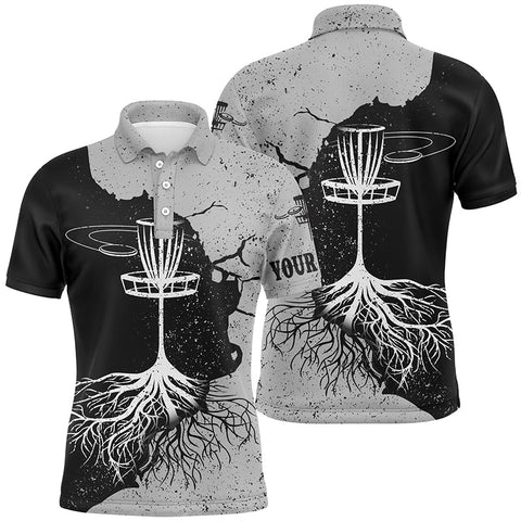 Maxcorners Mens Disc Golf Polo Shirt Custom Name Black & Gray Disc Golf Basket, Disc Golf Shirts For Men MT0510