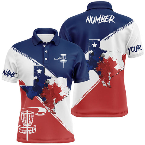 Maxcorners Texas Flag Watercolor Polo Disc Golf Shirts For Men Texas Map & Flag Patriotic Golf Gifts MT0510