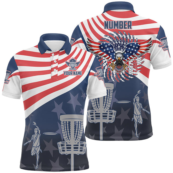 Maxcorners American Flag Mens Disc Golf Polo Shirts Patriotic Us Eagle Custom Disc Golf Shirts For Men MT0510