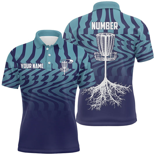Maxcorners Gradient Light & Dark Blue Mens Personalized Disc Golf Polo Shirts Cool Golf Gifts For Men MT0510