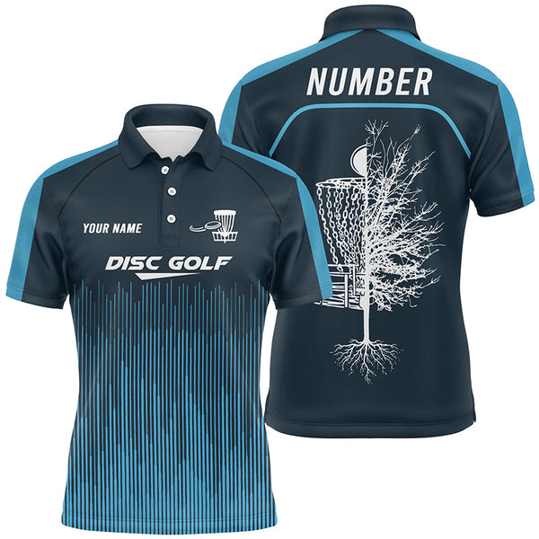 Maxcorners Sporty Light Dark Blue Design Mens Disc Golf Polo Shirts Custom Cool Disc Golf Shirts For Men MT0510
