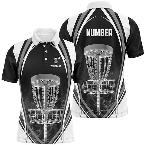Maxcorners Black And White Mens Disc Golf Polo Shirts Customized Disc Golf Shirts For Men, Cool Golf Gifts MT0510