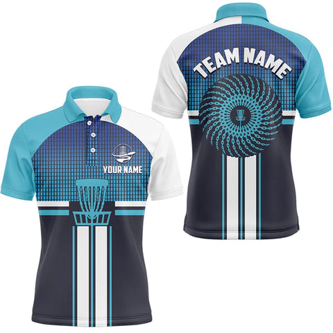 Maxcorners Customized Blue White Mens Disc Golf Polo Shirts Cool Disc Golf Shirt For Men Golf Gifts MT0510