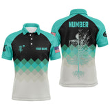 Maxcorners Turquoise Argyle Mens Disc Golf Polo Shirt Personalized Disc Golf Shirts For Men Golfing Gifts MT0510