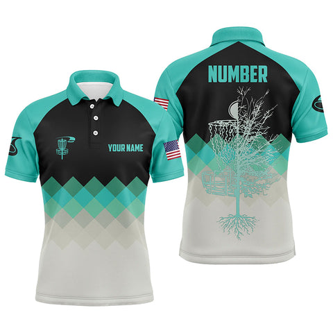 Maxcorners Turquoise Argyle Mens Disc Golf Polo Shirt Personalized Disc Golf Shirts For Men Golfing Gifts MT0510
