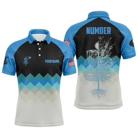 Maxcorners Blue Argyle Mens Disc Golf Polo Shirt Personalized Disc Golf Shirts For Men Disc Golf Gifts MT0510