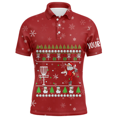Maxcorners Customized Santa Playing Disc Golf Red Christmas Mens Polo Shirt Cool Disc Golf Gifts For Men MT0510