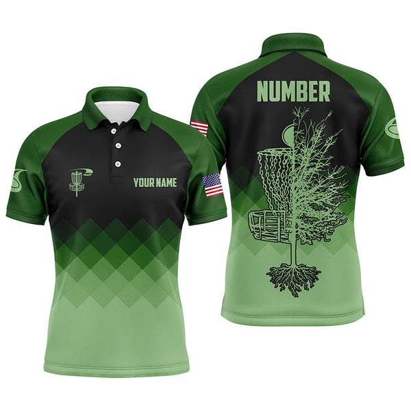 Maxcorners Dark Green Geometric Mens Disc Golf Polo Shirts Customized Disc Golf Shirts For Men MT0510