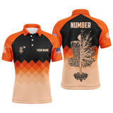 Maxcorners Orange Geometric Pattern Mens Disc Golf Polo Shirt Customized Disc Golf Shirts For Men MT0510