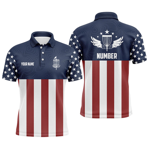 Maxcorners American Flag Golf Course Mens Disc Golf Polo Shirts Custom Patriotic Disc Golf Shirts For Men MT0510