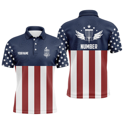 Maxcorners American Flag Golf Course Mens Disc Golf Polo Shirts Custom Patriotic Disc Golf Shirts For Men MT0510