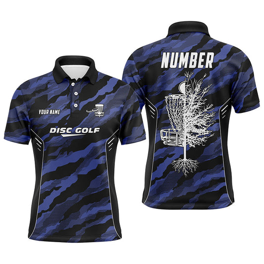 Maxcorners Camo Pattern Mens Golf Polo Shirts, Custom Navy Camo Golf Shirt Disc Golf Shirts For Mens, Golf Gifts MT0510