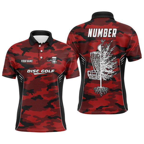 Maxcorners Camo Pattern Mens Golf Polo Shirts, Custom Red Camo Golf Shirt Disc Golf Shirts For Mens, Golf Gifts MT0510