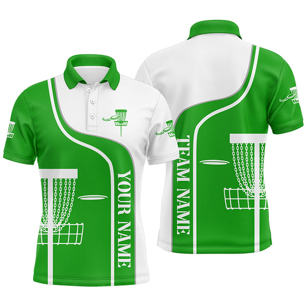 Maxcorners Personalized Disc Golf Basket Green White Mens Golf Polo Shirt Custom Disc Golf Shirts For Men MT0510