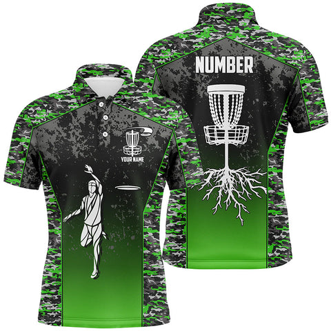 Maxcorners Green Camo Mens Disc Golf Polo Shirt Custom Camouflage Golf Shirts For Men Disc Golf Gifts MT0510