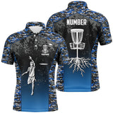 Maxcorners Blue Camo Mens Disc Golf Polo Shirt Custom Camouflage Golf Shirts For Men Disc Golf Gifts MT0510