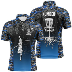 Maxcorners Blue Camo Mens Disc Golf Polo Shirt Custom Camouflage Golf Shirts For Men Disc Golf Gifts MT0510