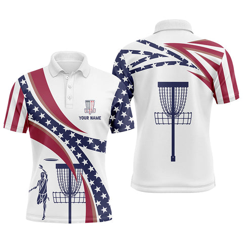 Maxcorners American Flag Mens Disc Golf Polo Shirts Custom Name Patriotic Golf Shirts For Men, Golf Gifts MT0510