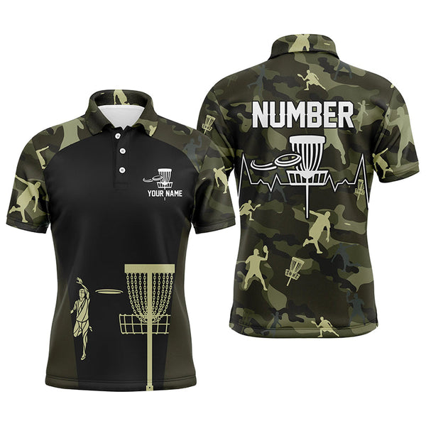 Maxcorners Green Camo Mens Disc Golf Polo Shirts, Custom Camouflage Golf Shirts For Men, Disc Golf Gifts MT0510