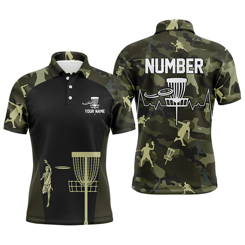 Maxcorners Green Camo Mens Disc Golf Polo Shirts, Custom Camouflage Golf Shirts For Men, Disc Golf Gifts MT0510