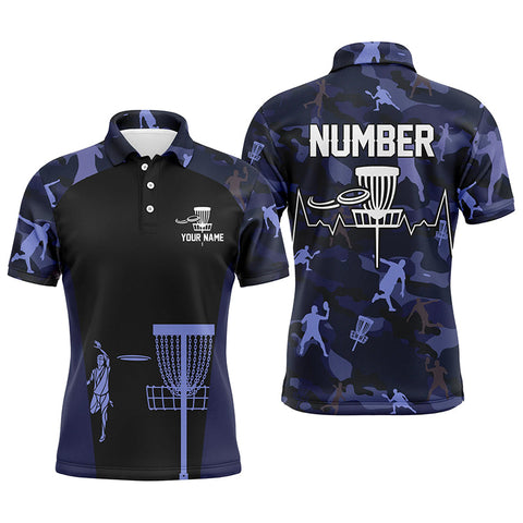 Maxcorners Blue Camo Mens Disc Golf Polo Shirts, Custom Camouflage Golf Shirts For Men, Disc Golf Gifts MT0510