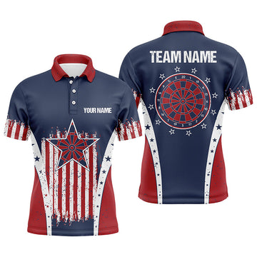 Maxcorners Retro American Flag Mens Darts Polo Shirt Custom Patriotic Darts Shirt For Men Dart Jerseys