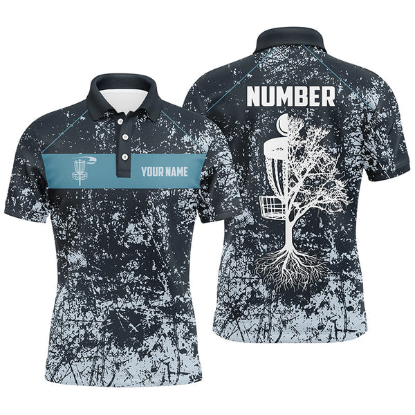 Maxcorners Customized Navy Camo Grunge Retro Disc Golf Polo Shirt Mens Disc Golf Tops Cool Golf Gifts For Men MT0510