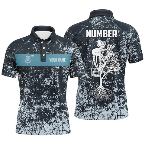 Maxcorners Customized Navy Camo Grunge Retro Disc Golf Polo Shirt Mens Disc Golf Tops Cool Golf Gifts For Men MT0510
