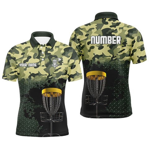 Maxcorners Green Camo Mens Disc Golf Polo Shirts Customized Camo Golf Shirts For Men, Disc Golf Gifts MT0510