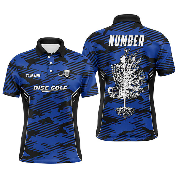Maxcorners Blue Camo Mens Disc Golf Polo Shirt Custom Camouflage Disc Golf Shirts For Men Golf Gifts MT0510