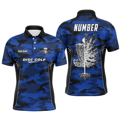 Maxcorners Blue Camo Mens Disc Golf Polo Shirt Custom Camouflage Disc Golf Shirts For Men Golf Gifts MT0510