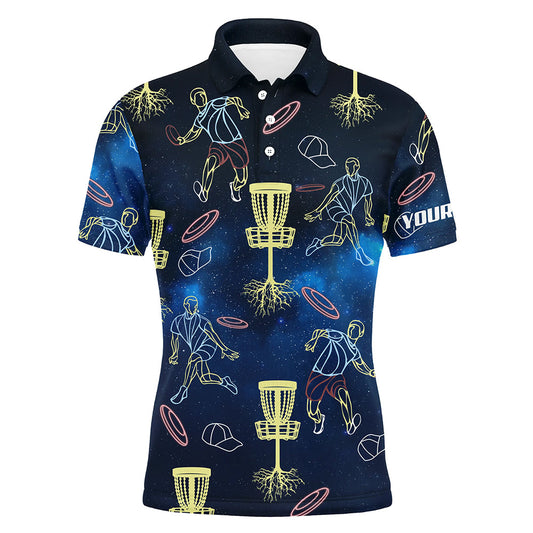 Maxcorners Colorful Neon Disc Golf Polo Shirts Custom Name Galaxy Disc Golf Shirts For Men, Golf Gifts MT0510