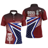 Maxcorners Boss Of The Toss American Flag Disc Golf Polos Custom Name Patriotic Golf Shirts For Men MT0510
