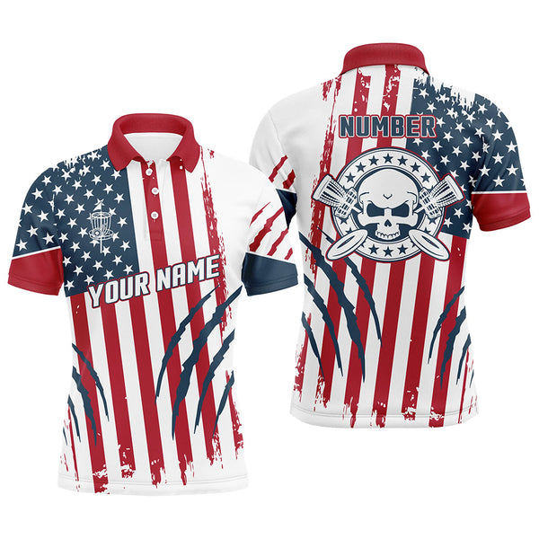 Maxcorners American Flag Scratches Custom Mens Disc Golf Polo Shirts Patriotic Disc Golf Gifts For Men MT0510