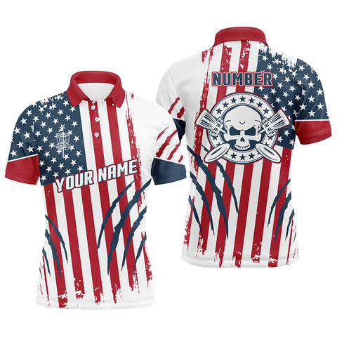 Maxcorners American Flag Scratches Custom Mens Disc Golf Polo Shirts Patriotic Disc Golf Gifts For Men MT0510