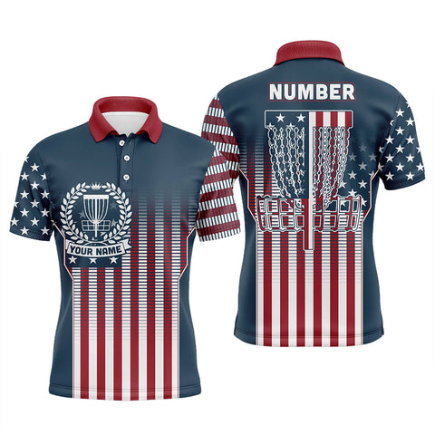Maxcorners Customized Disc Golf Patriotic Gradient Usa Flag Mens Polo Shirt Disc Golf Gifts For Men MT0510