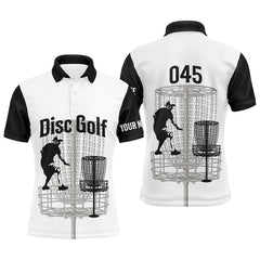 Maxcorners Black And White Mens Disc Golf Polo Shirts, Personalized Disc Golf Shirts For Men, Disc Golf Gifts MT0510