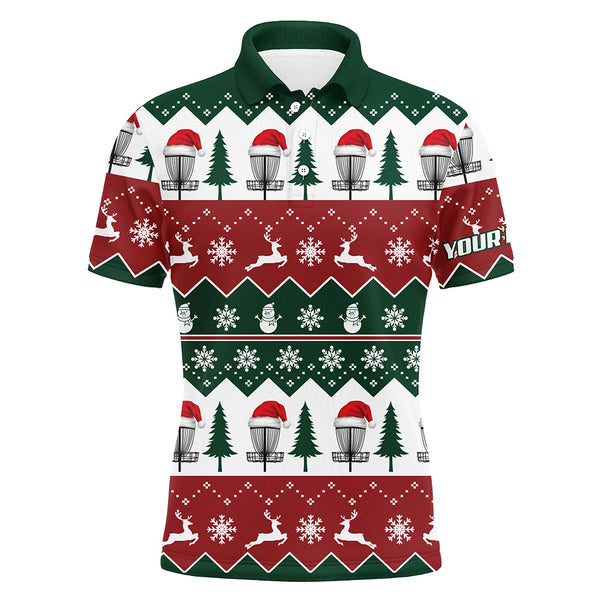 Maxcorners Disc Golf Santa Christmas Tree Snow Mens Polo Shirt Custom Christmas Disc Golf Gifts For Men MT0510