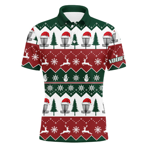 Maxcorners Disc Golf Santa Christmas Tree Snow Mens Polo Shirt Custom Christmas Disc Golf Gifts For Men MT0510