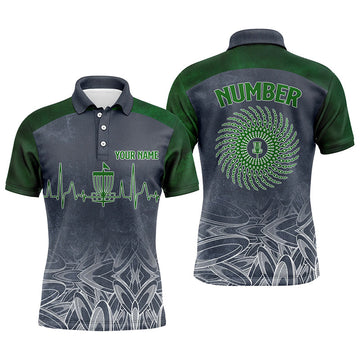 Maxcorners Heartbeat Mens Golf Polo Shirts, Custom Golf Shirts Disc Golf Shirts For Mens, Disc Golf Gifts MT0510