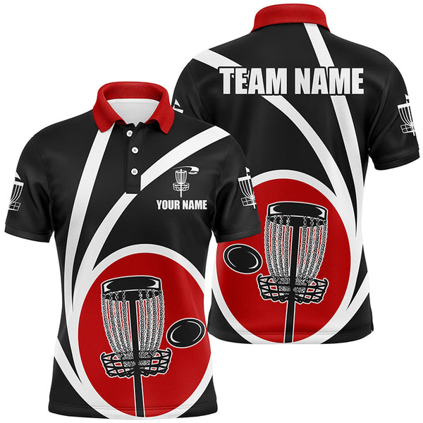 Maxcorners Customized Black Red Mens Disc Golf Polo Shirts Cool Disc Golf Shirt For Male Team Disc Golf Gifts MT0510