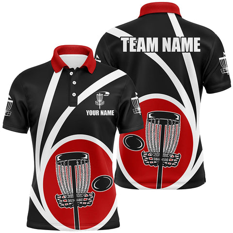 Maxcorners Customized Black Red Mens Disc Golf Polo Shirts Cool Disc Golf Shirt For Male Team Disc Golf Gifts MT0510