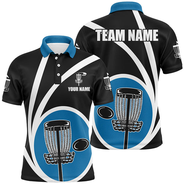 Maxcorners Customized Black Blue Mens Disc Golf Polo Shirts Cool Disc Golf Shirt For Male Team Golf Gifts MT0510