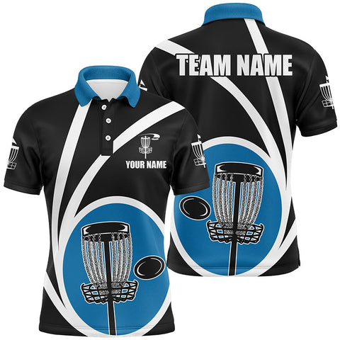 Maxcorners Customized Black Blue Mens Disc Golf Polo Shirts Cool Disc Golf Shirt For Male Team Golf Gifts MT0510