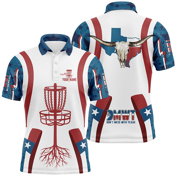 Maxcorners Texas Flag Longhorn Mens Disc Golf Shirt Custom Patriotic Disc Golf Shirts For Men, Golf Gifts MT0510