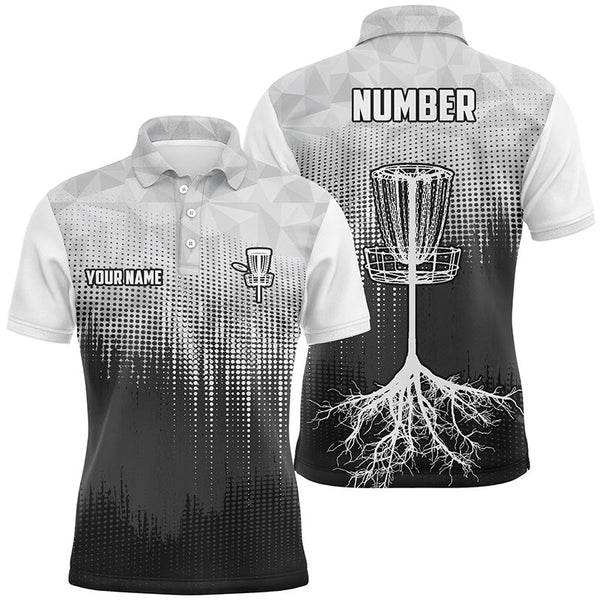 Maxcorners Black & White Mens Disc Golf Polo Shirts Custom Disc Golf Basket Personalized Disc Golf Gifts MT0510